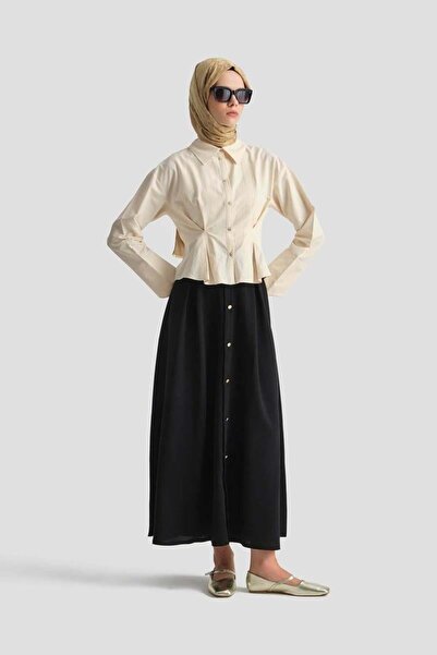 Armine Düğme Detaylı Çan Etek 25YT113 - Siyah