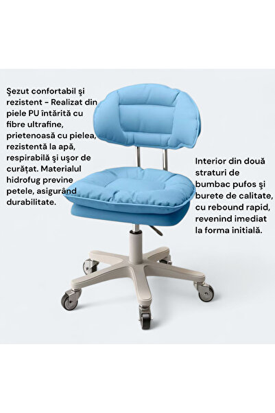 OEM Ergonomic chair, versatile, rotating, mobile, height adjustable (65–75 cm), PU leather, blue