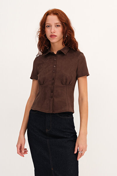 Addax Κοντομάνικο πουκάμισο σουέτ με κουμπιά G17636