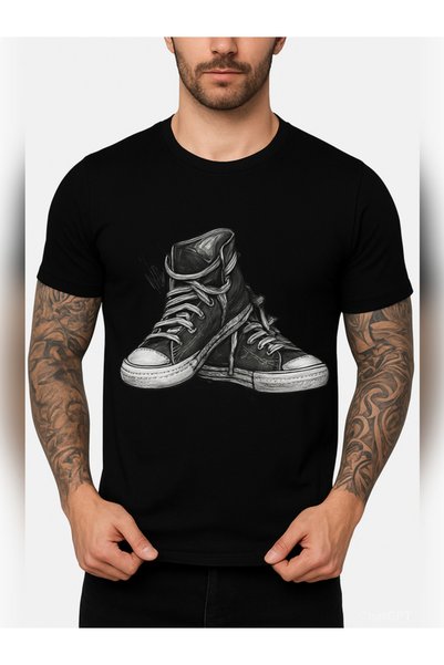 TİMİSİVA Unisex Oversize Convers Printed Cotton Crew Neck Short Sleeve Black ...