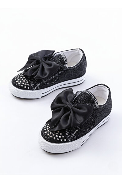 p papuccum ortopedi çocuk ayakkabıları Girl's Black Non-Slip Sole Lighted Bow Stone Sports Shoes