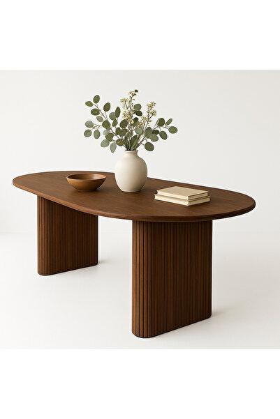 Trihome Masif Kayın Ağacından Oval Modern Yemek Masası – 180×80×75 cm