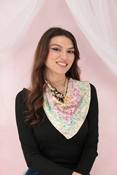 Trend Land Esarfa patrata din matase satinata cu imprimeu floral multicolor