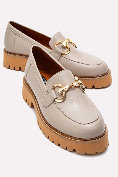 Lizy Shoes Loafer de damă din piele naturală bej cu detaliu clasic cu cataramă