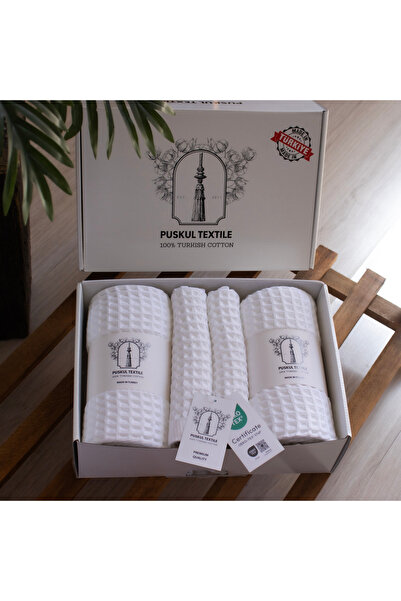 Püskül Tekstil Πολυτελές σετ πετσετών 4 τεμαχίων από βάφλα (2 μπάνιο + 2 χεριών), 100% βαμβακερές πετσέτες ποιότητας που στεγνώνουν γρήγορα