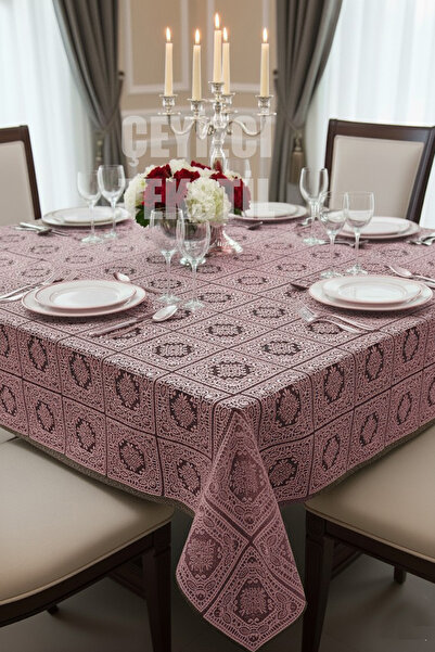 Çt Çeyizci Tekstil Special Design Lace Guipure Tablecloth 150X220Cm Powder