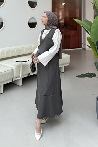 lamelif Διπλό Σετ Κομμένο Μπλουζάκι και Φούστα Ανθρακί