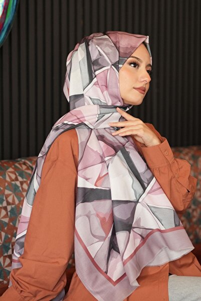 AFVENTE Abstract Geometric Pattern Mink Cotton Shawl