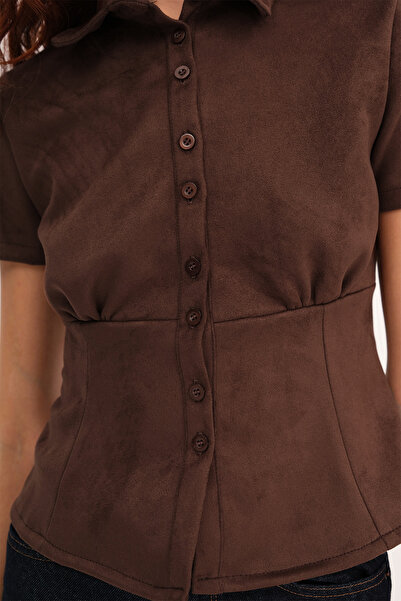 Addax Κοντομάνικο πουκάμισο σουέτ με κουμπιά G17636