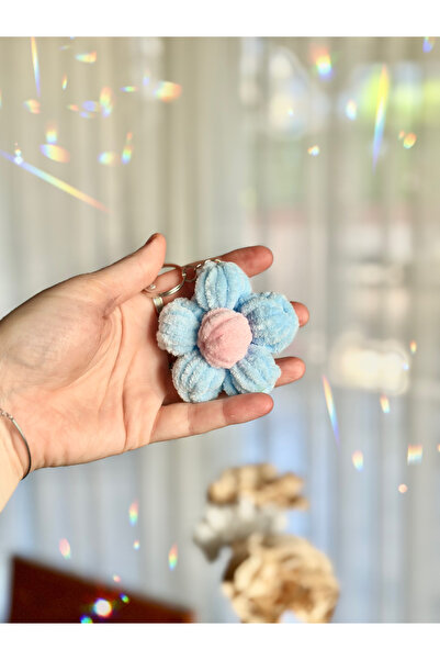 yucin Kadife Çiçek Anahtarlık – El Yapımı Sevimli Aksesuar mavi