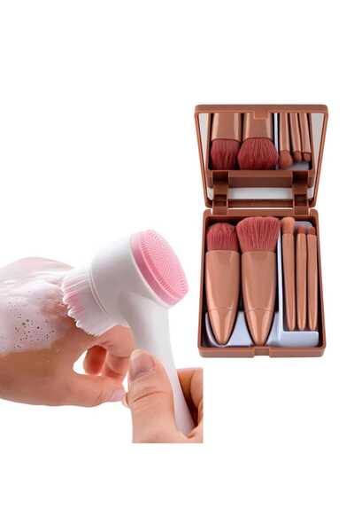 Mugan مجموعة فرش مكياج خاصة مكونة من 5 قطع مع فرشاة تنظيف الوجه