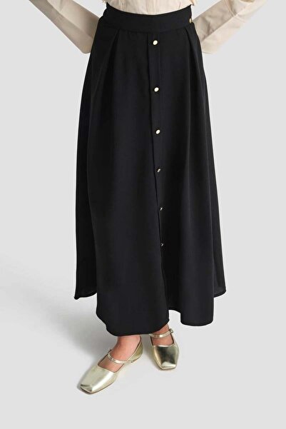 Armine Düğme Detaylı Çan Etek 25YT113 - Siyah