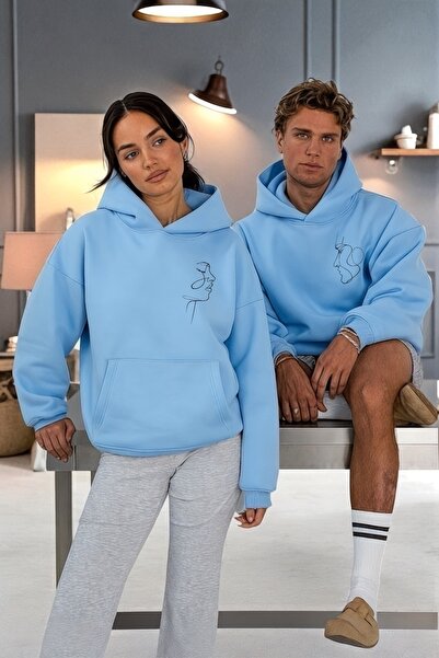 Wish BF Siluet Baskılı Sevgili Çift Kombin - Baskılı Oversize Kapüşonlu Sweat...