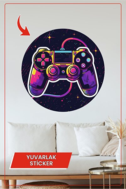 KOSS Dijital Autocolant rotund tematic cu mâner de joc neon, decor de perete ...