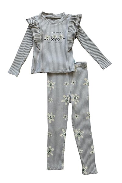 Bellamio Kids Love Floral Mink Ribbed Long Sleeve Girls' Set