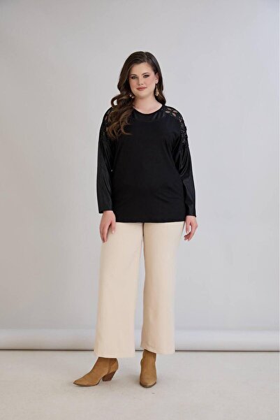 Orly More Μακρυμάνικη μπλούζα από βαμβακερό ύφασμα με λεπτομέρεια από δαντέλα από κρύσταλλο βισκόζης