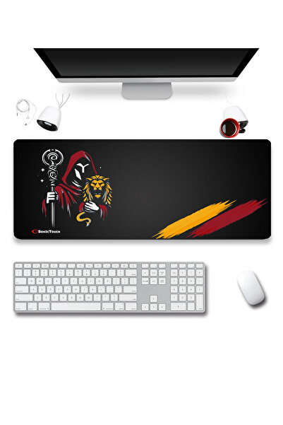 SonicTouch Lion Guardian Yellow Red Seamless Smooth Liquid-Proof XXL Gamer Keyboard Mousepad 40X90Cm
