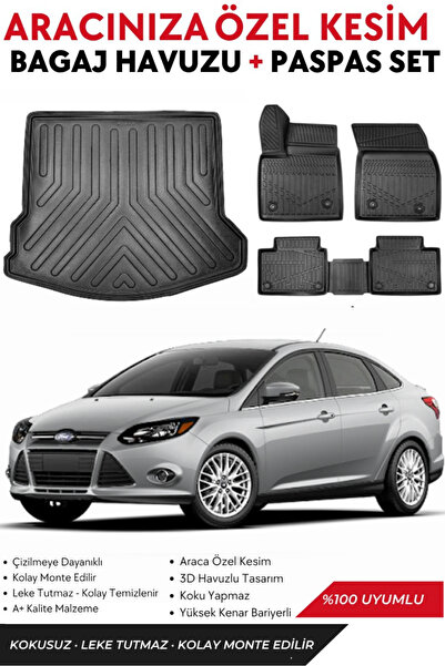 ko kaliteoto Ford Focus 3 Sedan 2011-2012-2013-2014 Model Bagaj Havuzu+Paspas...