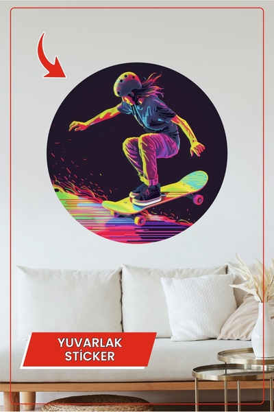 KOSS Dijital Στρογγυλό αυτοκόλλητο με σχέδιο νέον σκέιτμπορντ για διακόσμηση ...