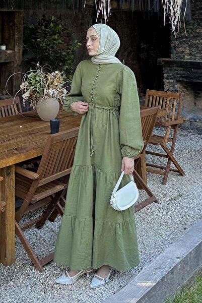 lamelif Φόρεμα Τεσεττουρί με κορδόνι στη μέση Χακί