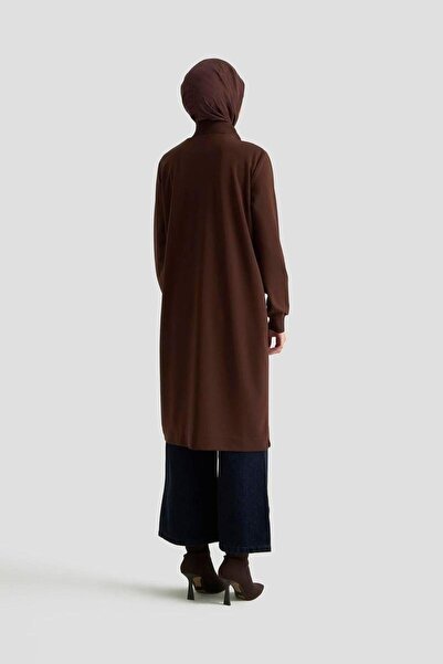 Armine Dik Yaka Fermuarlı Basic Tunik 25kt456 - Kahve
