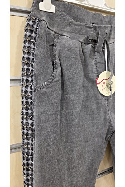 Park Moda Straight Pattern Trousers with Stones on the Sides