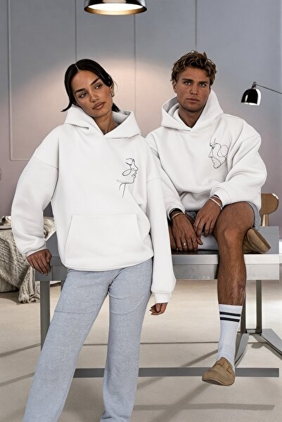 Wish BF Siluet Baskılı Sevgili Çift Kombin - Baskılı Oversize Kapüşonlu Sweat...