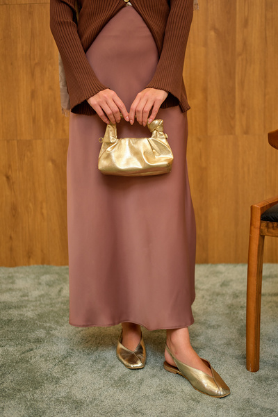 LOCCO Kadın Saten Etek Vizon