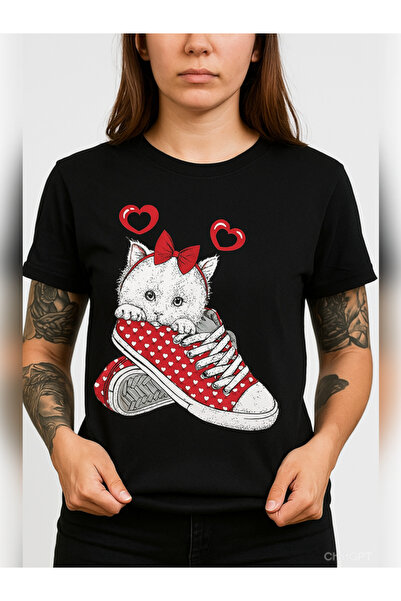TİMİSİVA Unisex Oversize Red Convers Printed Cotton Crew Neck Short Sleeve Bl...