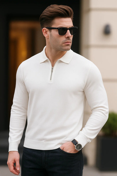 SILVANO Men's Half Zipper Casual White Loose Sweatshirt