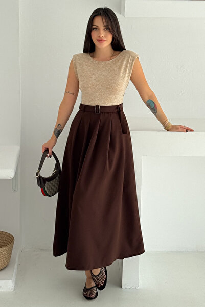 Noa Noa Women's Pleated Belted Maxi Padded Premium Dress – Elegant & Duru Style