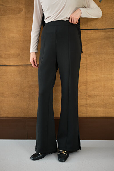 LOCCO Kadın Yandan Yırtmaçlı Scuba Pantolon Siyah