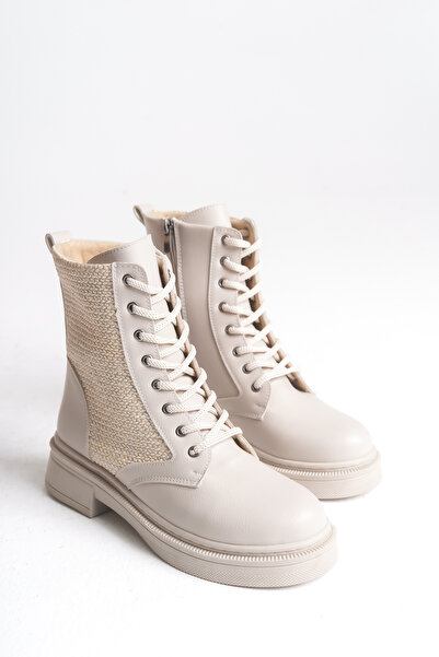 Lively Stylish Pelda Kadın Bağcıklı Örgü Detaylı Fermuarlı Günlük Postal Bot