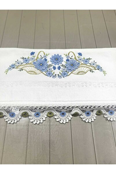 Peacock منشفة مطرزة يدويًا ومزخرفة بالدانتيل 50×90 سم من القطن الفاخر 240 جرام