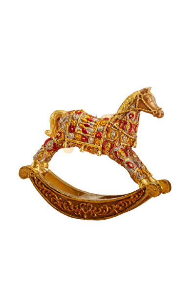 AZAY CASA Christmas Decoration Golden Horse with Red 16x12 cm