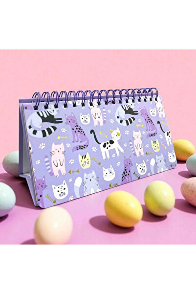 BABUN Pastel Color Cat Colorful Page Ring Binder Horizontal Desktop Weekly Planner Notebook Agenda 52 Weeks