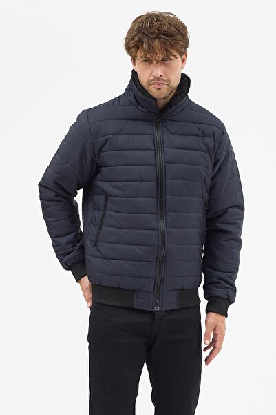 Polo State Ανδρικό μπουφάν με καπιτονέ επένδυση με γιακά φλις σε μπλε ναυτικό