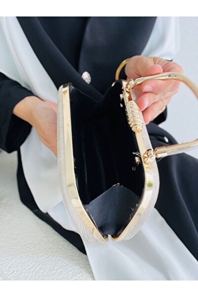 Çanta Trend Gold Women's Silver Evening Dress Bag with Hand and Long Chain Strap