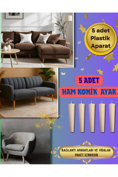 yılmaz ahşap Picioare pentru bază și fotoliu și puf din stejar brut de 15 cm - 5 seturi