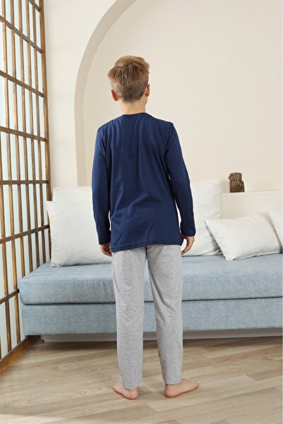 LİLA İÇ GİYİM Erkek Çocuk Baskılı Detayı Uzun Lacivert Pijama Takımı