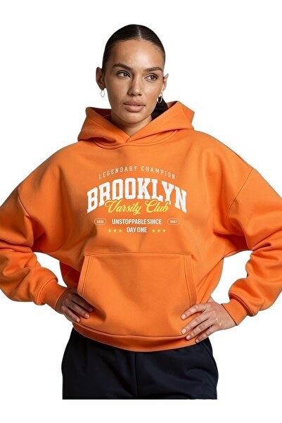 ArtYus سويت شيرت بقلنسوة كبير الحجم من القطن المطبوع بألوان بروكلين للجنسين