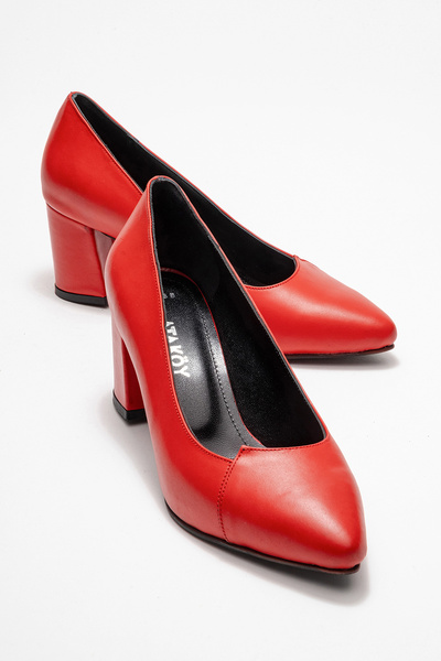 Ataköy Ayakkabı KADIN DERİ KALIN TOPUKLU AYAKKABI KIRMIZI
