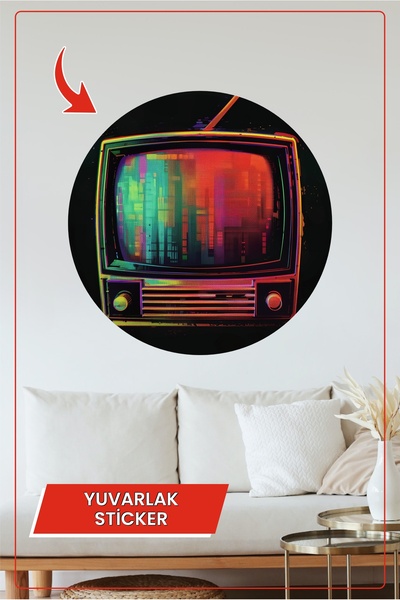 KOSS Dijital Autocolant rotund cu design retro colorat pentru televizor pentru decorarea peretelui, biroul de acasă, camera copiilor