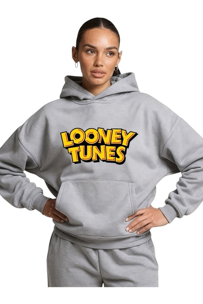 ArtYus سويت شيرت بقلنسوة كبير الحجم من القطن مطبوع عليه رسومات لوني تونز ملون...