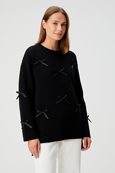 HAKKE Acrylic bow detail knitwear tunic