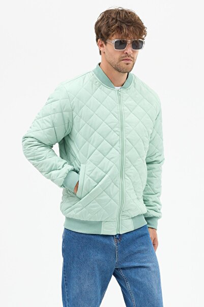 Polo State Men's Quilted Slim Fit Diamond Patterned Coat Jacket Water Green