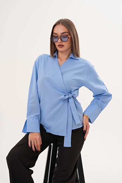 Laressi Flat-Front Kimono Shirt with Tie Front