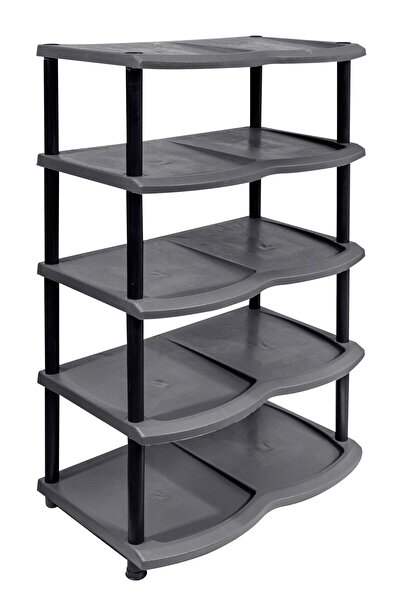 EveFix 5 Raflı Ahşap Desenli GALAXY GRİ Plastik Ayakkabılık