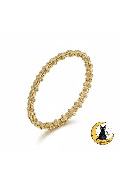 XUPING JEWELRY 14K Altın Rengi Zirkon Taşlı Zincir Model Vip Lux Bileklik