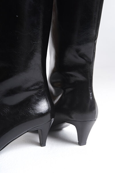 LDR Жіночі чорні лаковані черевики на підборах із загостреним носком